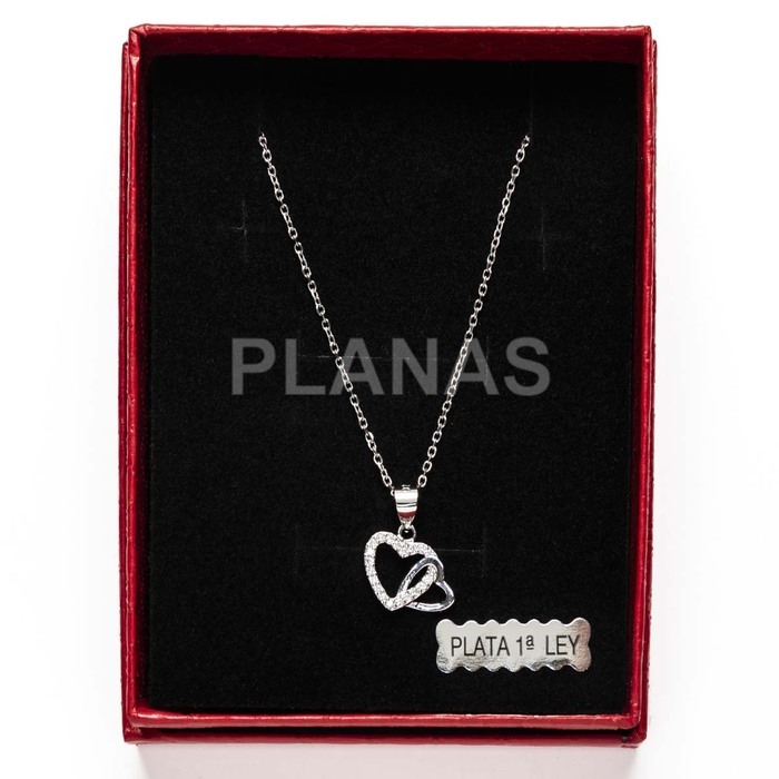Necklace in rhodium-plated sterling silver with zircons. hearts.  