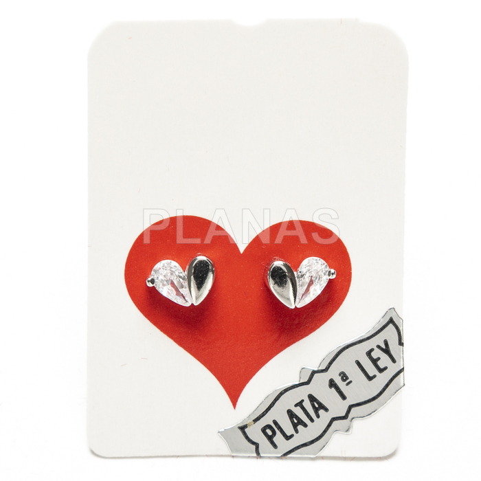 Earrings in rhodium-plated sterling silver. heart.