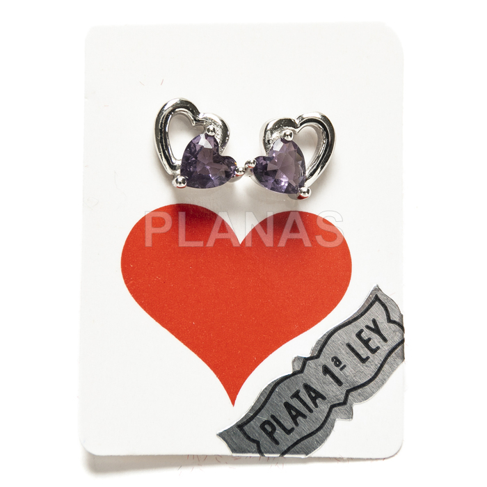 Earrings in rhodium-plated sterling silver and zirconia. heart.