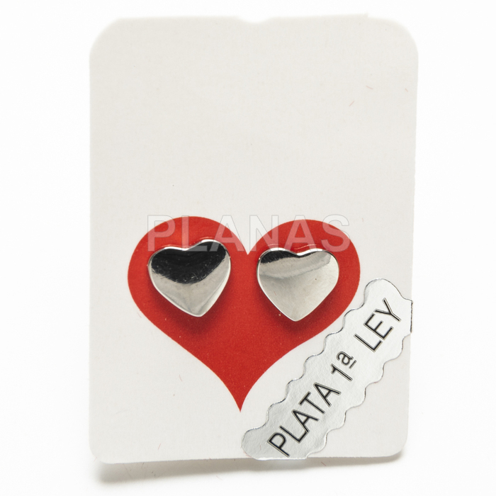 Earrings in rhodium-plated sterling silver. heart.