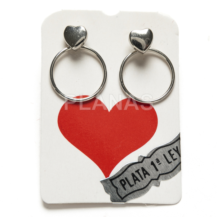 Earrings in rhodium-plated sterling silver. heart.