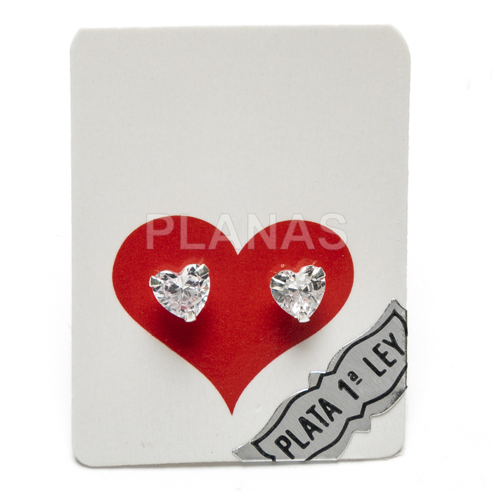 Earrings in rhodium-plated sterling silver and zircons. heart.