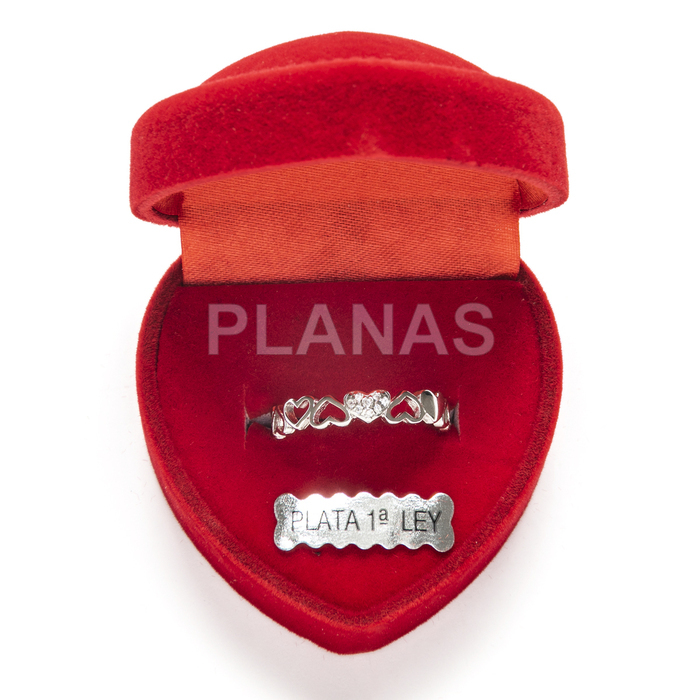 Ring in rhodium-plated sterling silver and zirconia. heart.