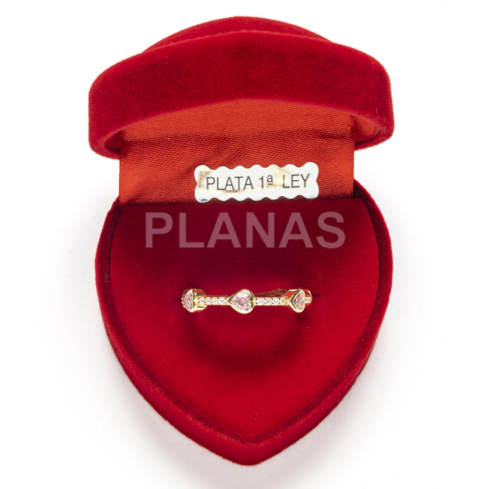 Sterling silver and gold plated ring with zirconia. heart.