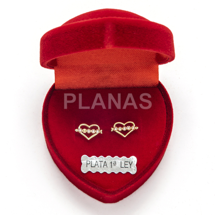 Sterling silver and gold plated earrings with zirconia and shell pearl. heart.