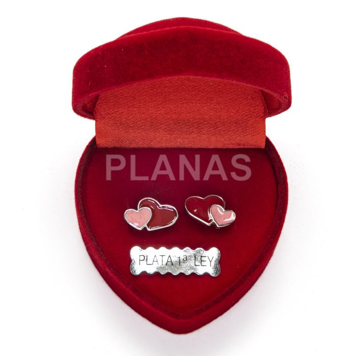 Sterling silver and enamel earrings. hearts.