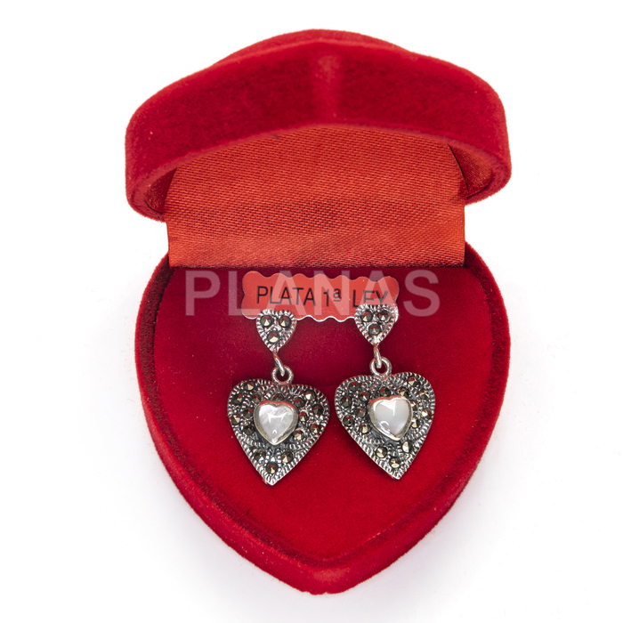 Sterling silver earrings with marquise cut stones. heart.