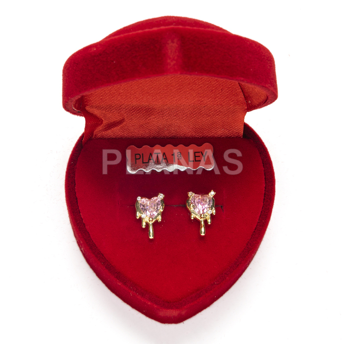 Sterling silver and gold plated earrings with zircons. heart.