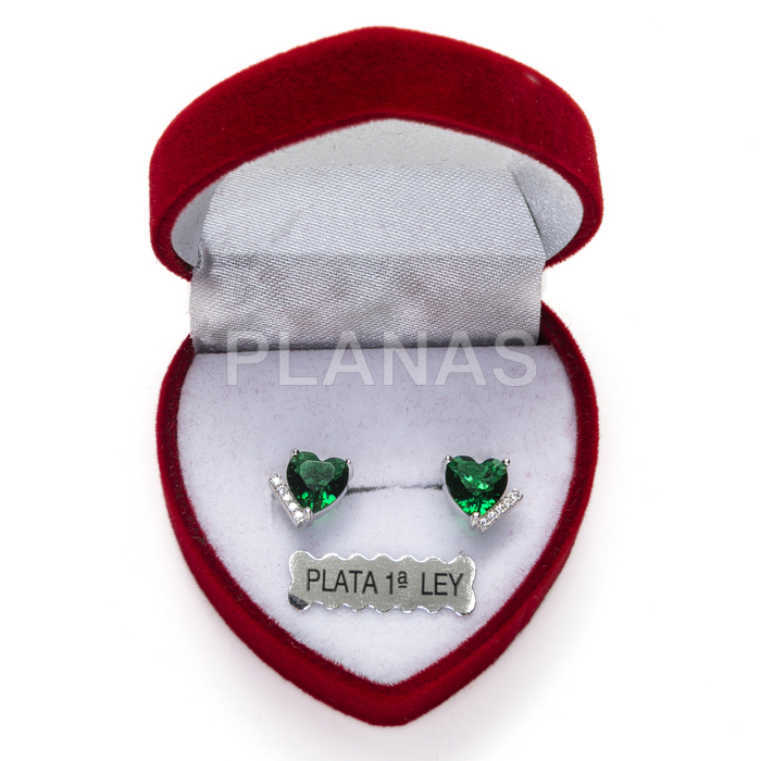 Earrings in rhodium-plated sterling silver with zircons. heart.