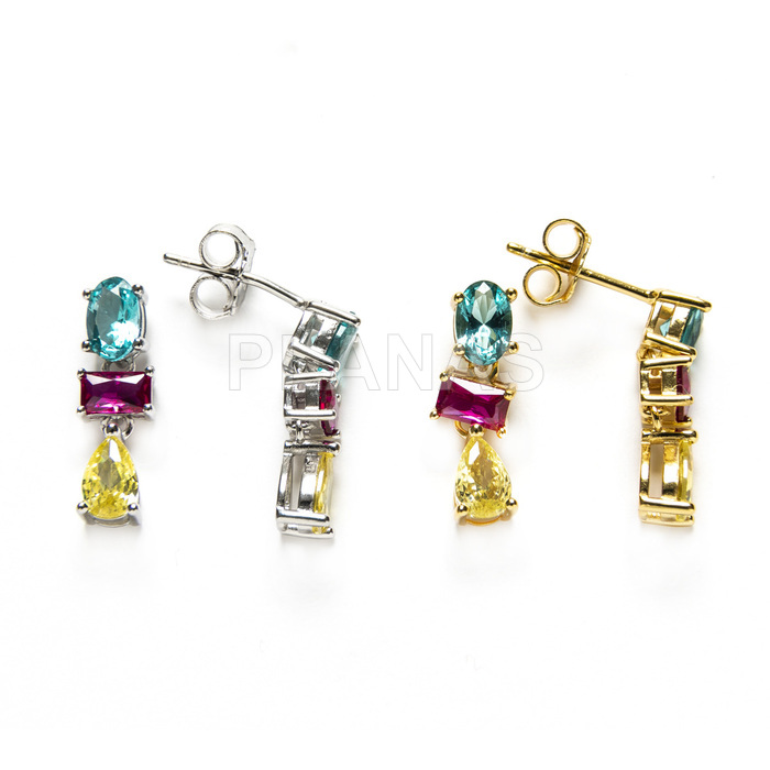 Earrings in sterling silver and colored zircons.  