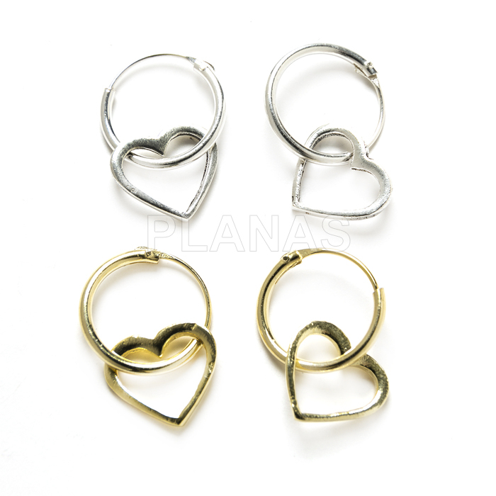 Sterling silver hoops. heart.