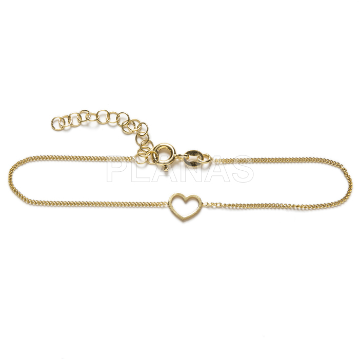 Pulsera en plata de ley baño oro. CORAZÓN.