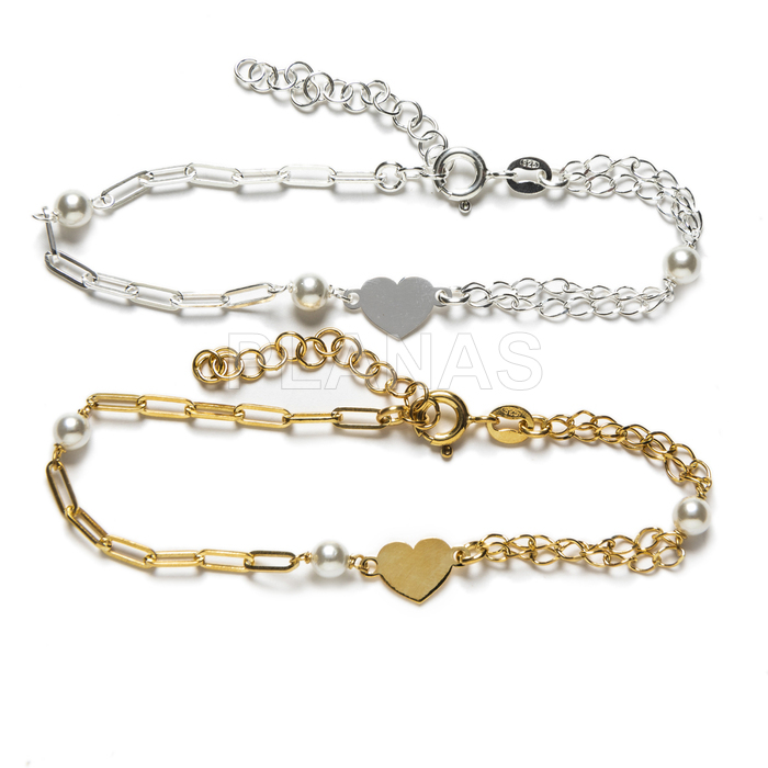 Bracelet in sterling silver and shell pearls.heart.