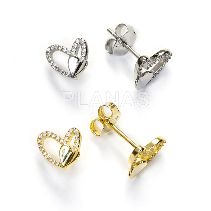 Earrings in sterling silver and zirconia. heart.  