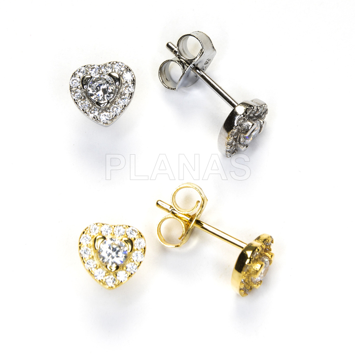 Earrings in sterling silver and zirconia. heart.  