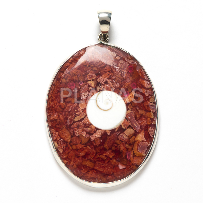 Sterling silver and coral pendant.