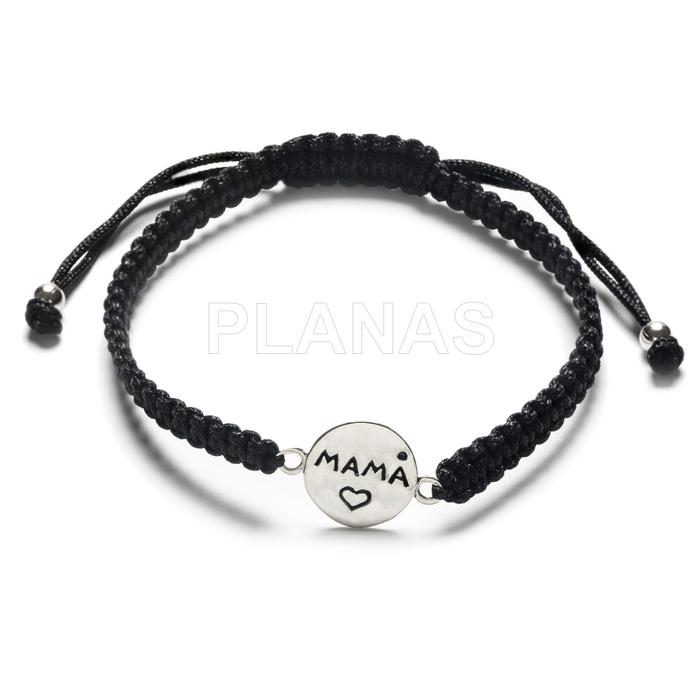 Black macramé bracelet in sterling silver. mama. 