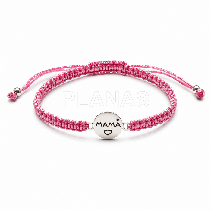 Pulseira de macramê rosa em prata esterlina. mama. 