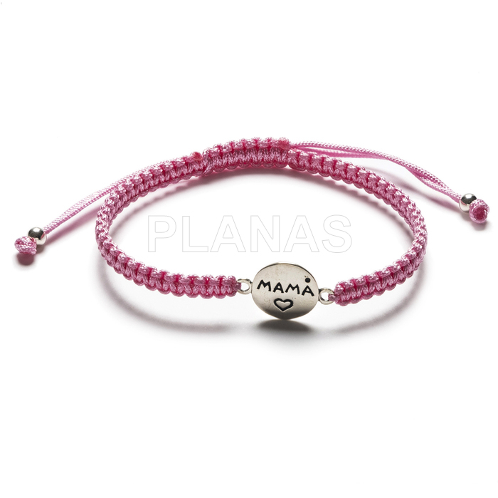 Pink macramé bracelet in sterling silver. mama. 