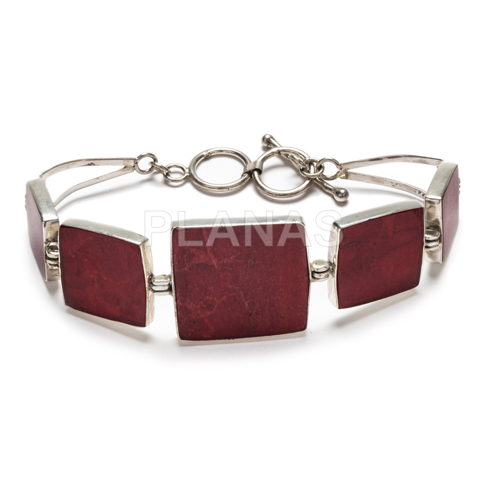 Pulsera en plata de ley y coral.  