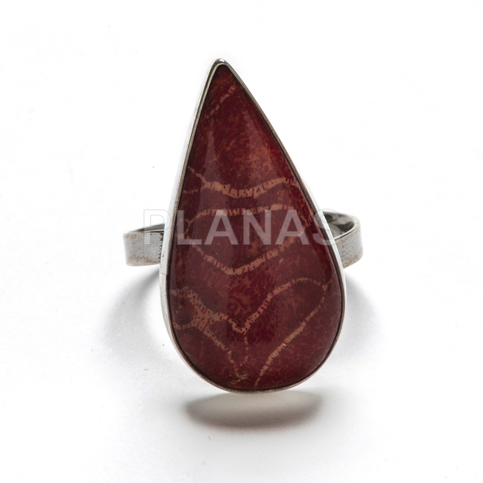Anillo en Plata de Ley y Coral Natural.