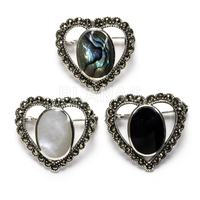 Sterling silver and marquise brooch. heart.
