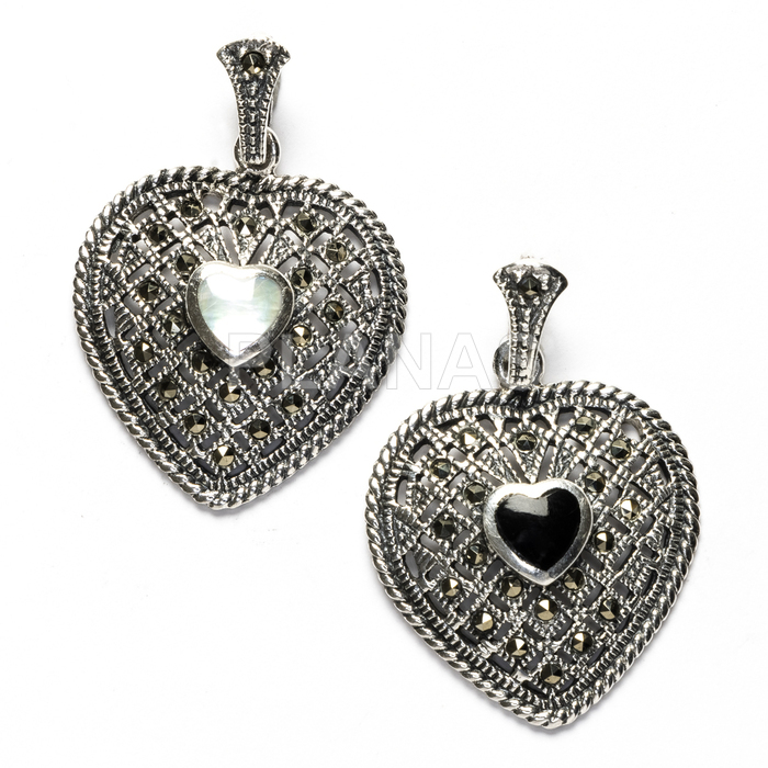 Sterling silver and marquise pendant. heart.