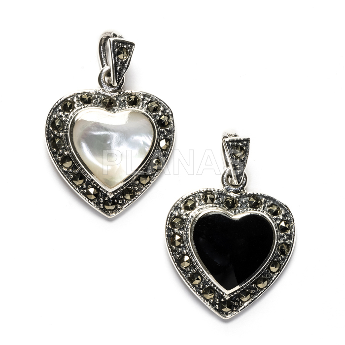 Sterling silver and marquise pendant. heart.