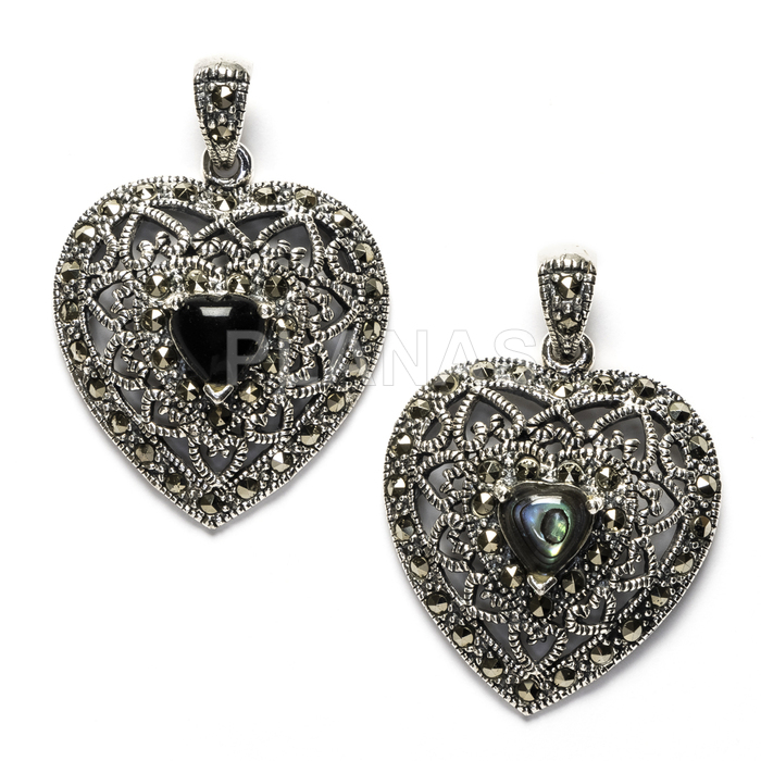 Sterling silver and marquise pendant. heart.