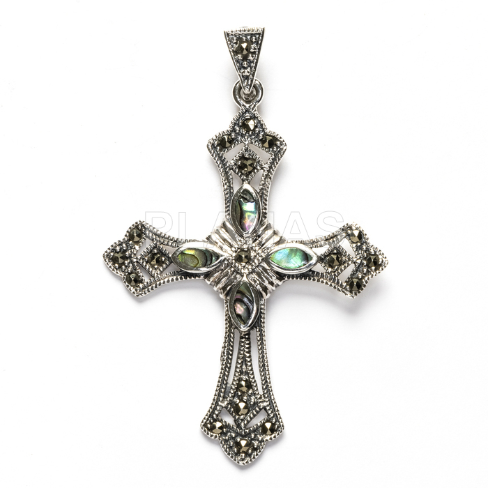 Pingente em prata esterlina e pedras marquise. cruzar.