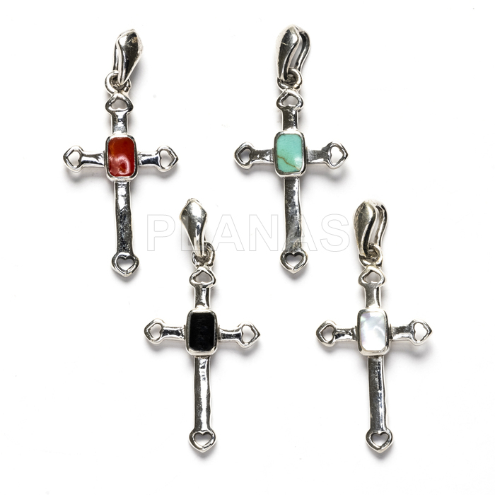 Sterling silver and marquise pendant. cross.