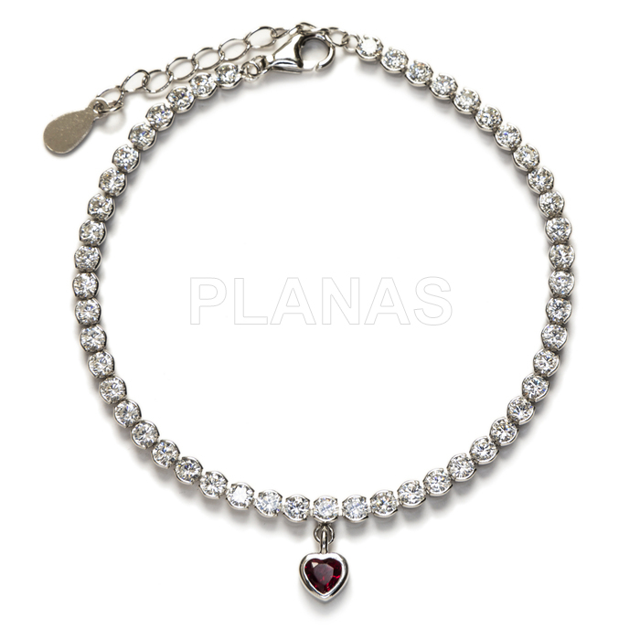 Riviere bracelet in rhodium-plated sterling silver and zirconia. heart.