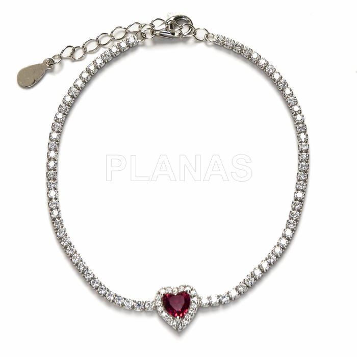 Riviere bracelet in rhodium-plated sterling silver and zirconia. heart.