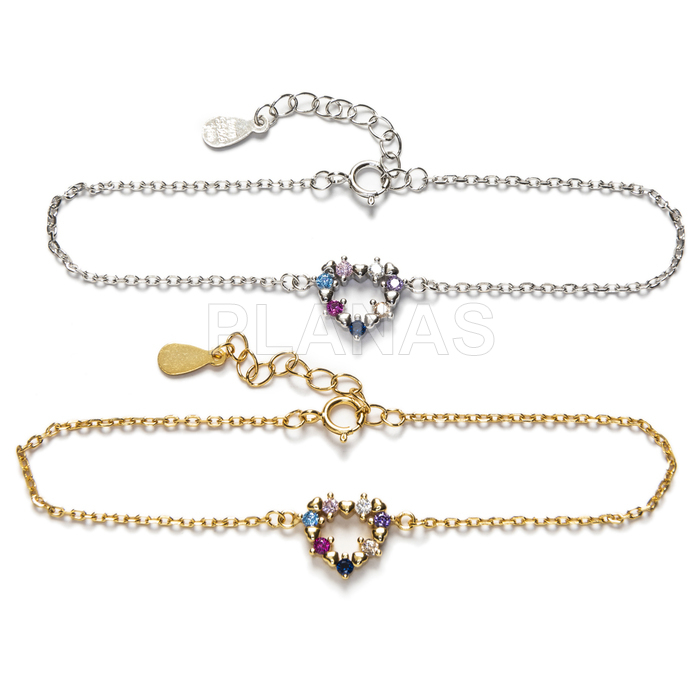 Sterling silver bracelet with colored zirconia. heart.