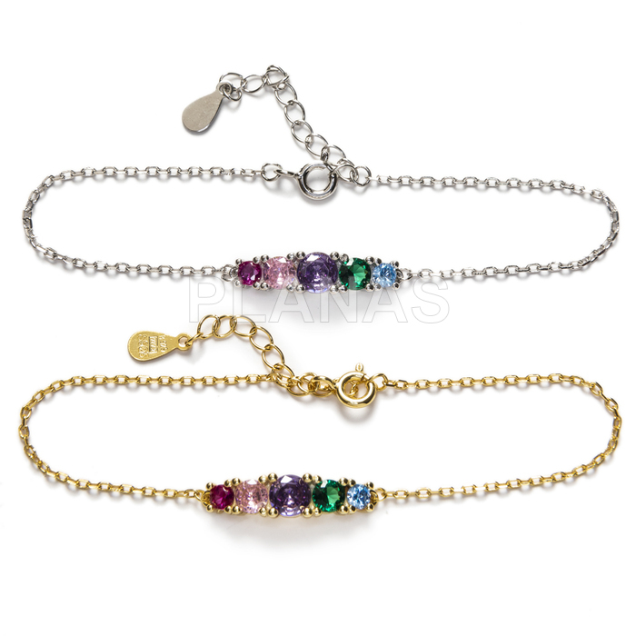 Sterling silver bracelet with colored zirconia.  