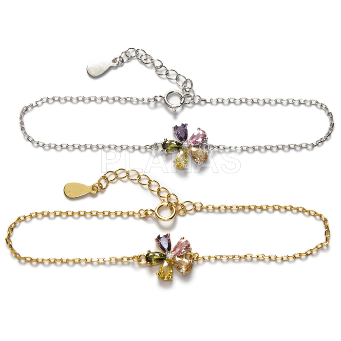 Sterling silver bracelet with colored zirconia. flower.