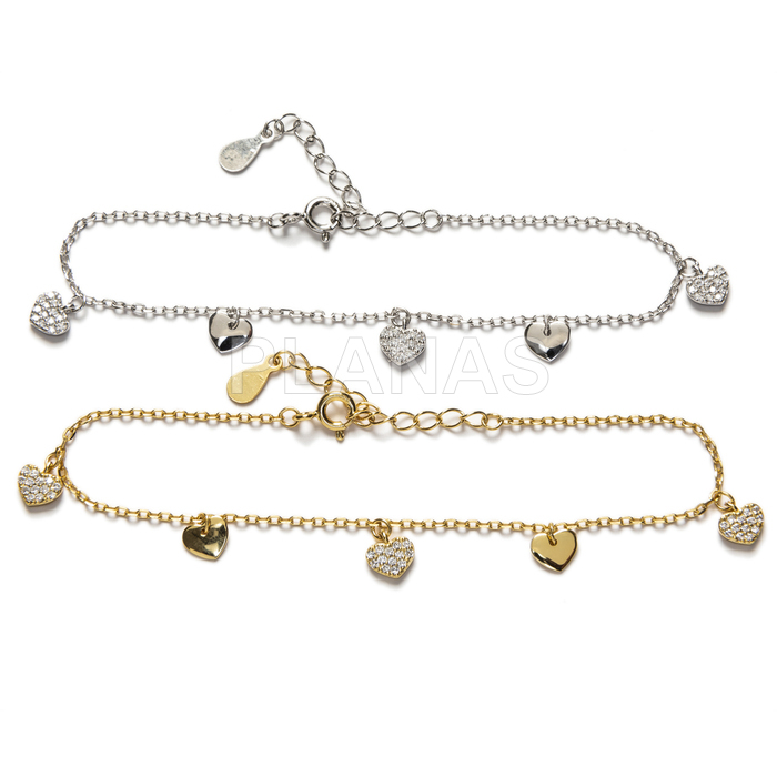 Sterling silver bracelet with zirconia. hearts.