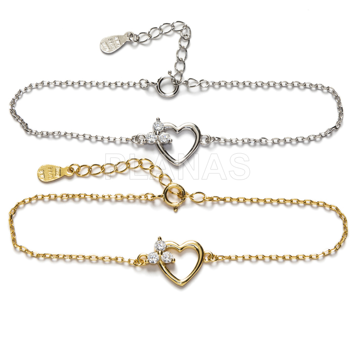 Sterling silver bracelet with zirconia. heart.
