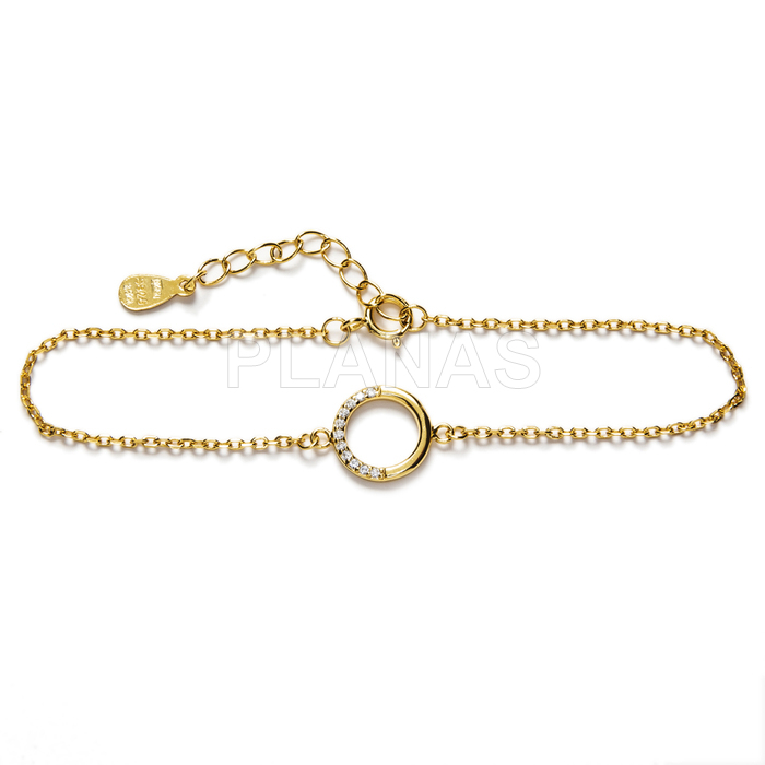 Pulsera en Plata de ley y baño oro con Circonitas. CIRCULO. 
