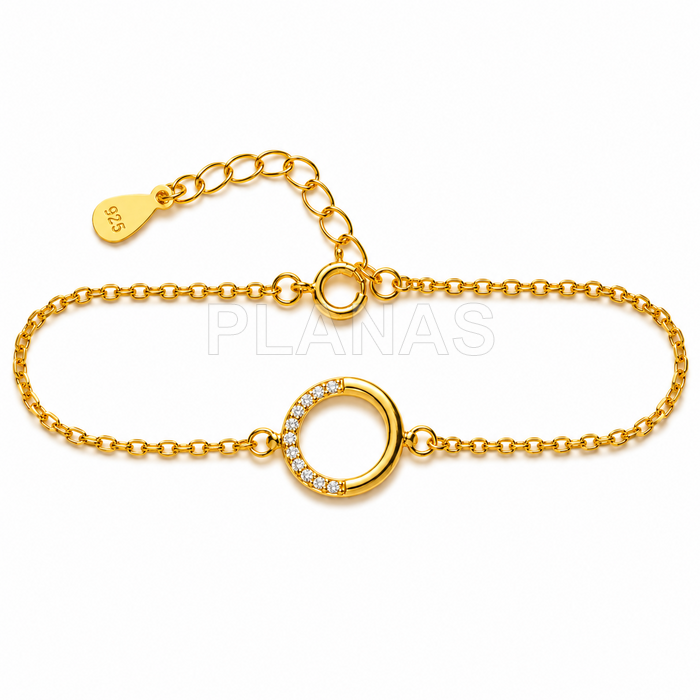 Pulsera en Plata de ley y baño oro con Circonitas. CIRCULO. 