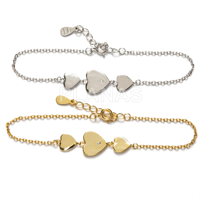 Sterling silver bracelet with zirconia. hearts.