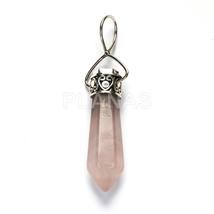 Colgante en Plata de Ley y Quarzo Rosa.  