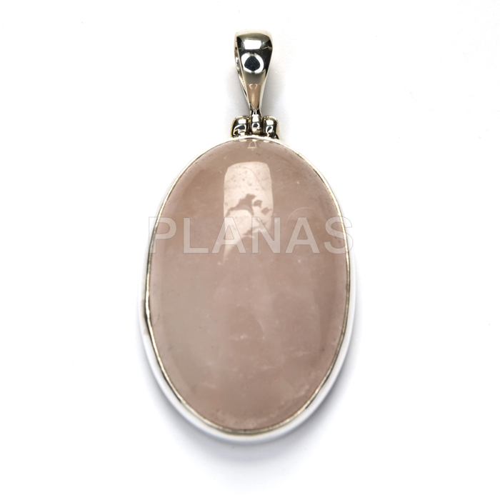Colgante en Plata de Ley y Quarzo Rosa.  