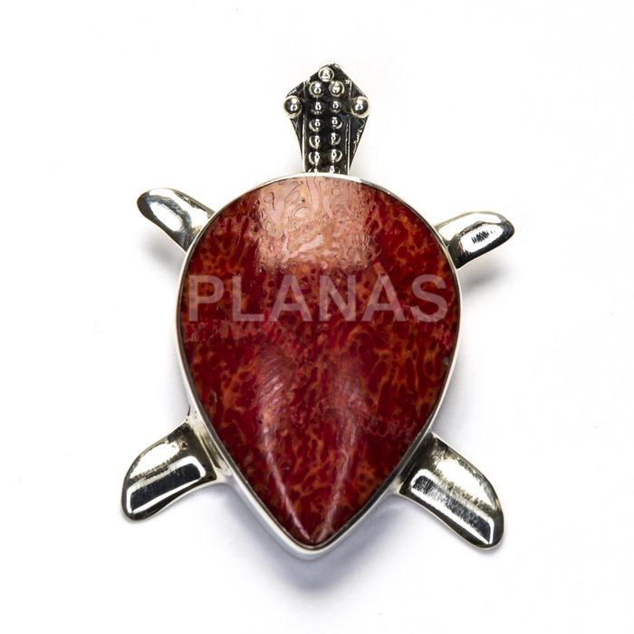 Sterling silver and coral pendant. turtle.