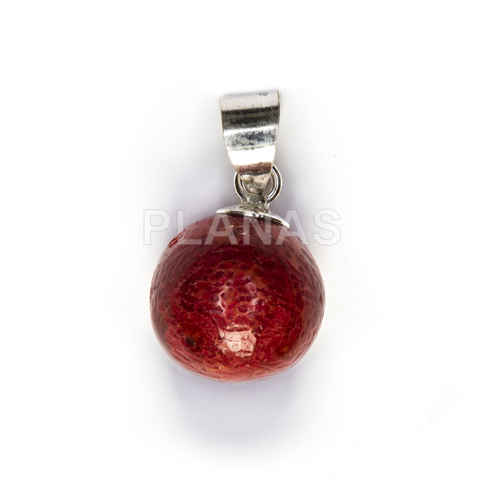 Pendant in sterling silver and coral.  
