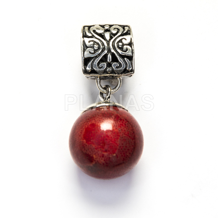 Pendant in sterling silver and coral.  