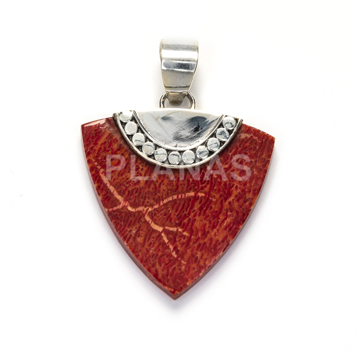 Pendant in sterling silver and coral.  