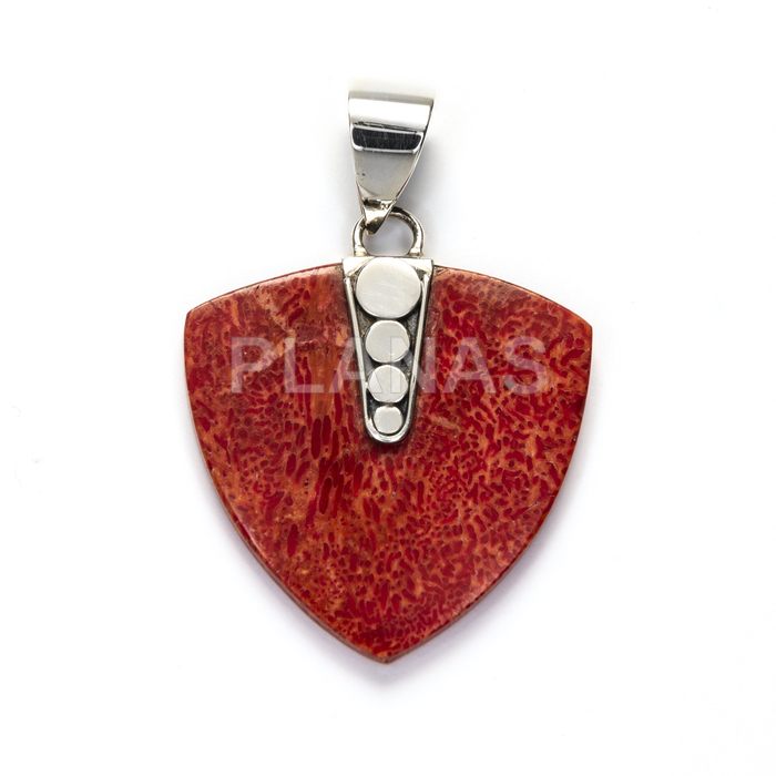 Pendant in sterling silver and coral.  