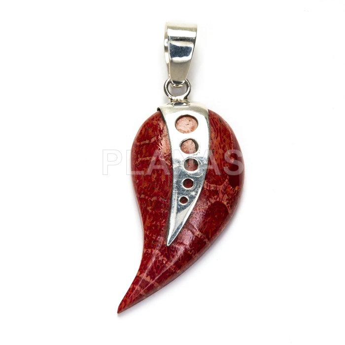 Pendant in sterling silver and coral.  