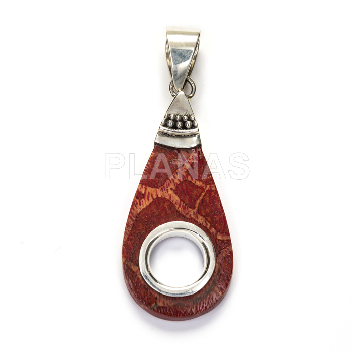 Pendant in sterling silver and coral.  